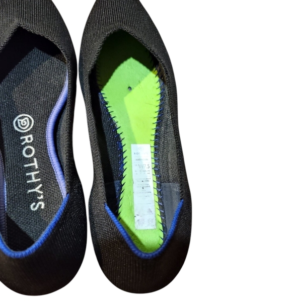 Rothys The Point Black Blue Knit Pointed Toe Ballet Flats 7.5 Casual Slip On